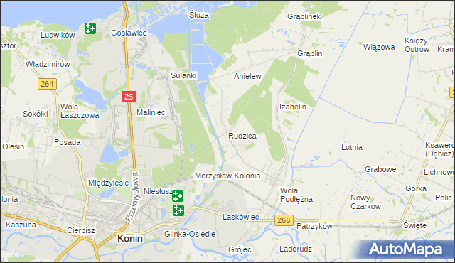 mapa Rudzica gmina Kramsk, Rudzica gmina Kramsk na mapie Targeo