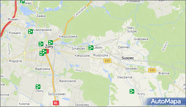 mapa Rudziczka gmina Suszec, Rudziczka gmina Suszec na mapie Targeo