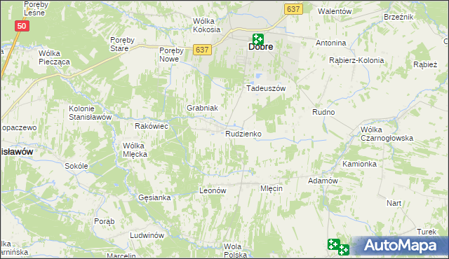 mapa Rudzienko gmina Dobre, Rudzienko gmina Dobre na mapie Targeo