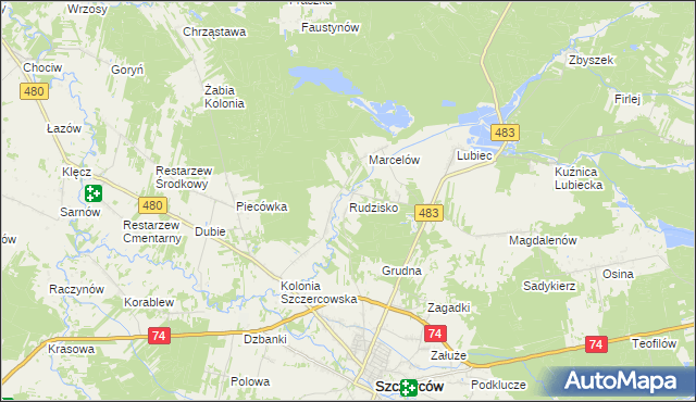 mapa Rudzisko gmina Szczerców, Rudzisko gmina Szczerców na mapie Targeo