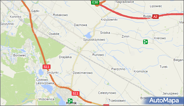 mapa Runowo gmina Kórnik, Runowo gmina Kórnik na mapie Targeo