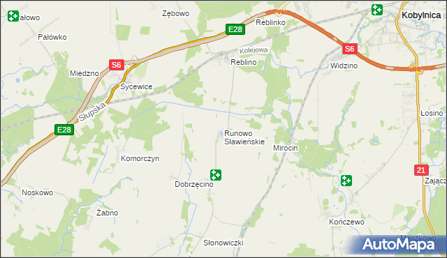 mapa Runowo Sławieńskie, Runowo Sławieńskie na mapie Targeo