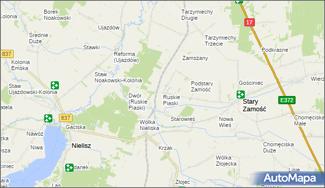 mapa Ruskie Piaski, Ruskie Piaski na mapie Targeo