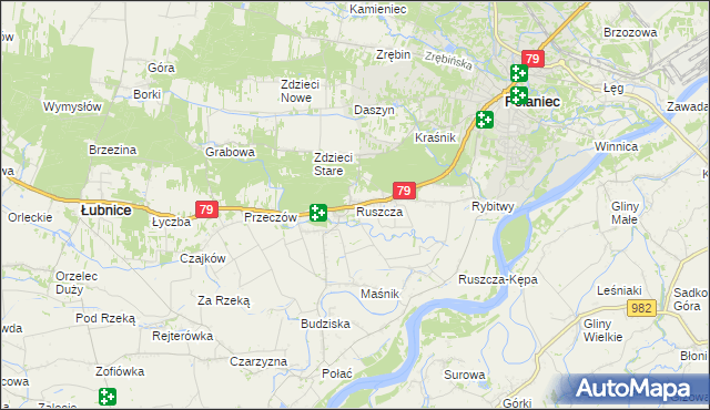 mapa Ruszcza gmina Połaniec, Ruszcza gmina Połaniec na mapie Targeo