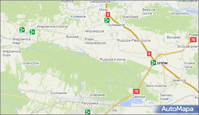 mapa Ruszcza-Kolonia, Ruszcza-Kolonia na mapie Targeo