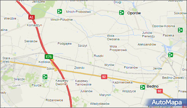 mapa Ruszki gmina Bedlno, Ruszki gmina Bedlno na mapie Targeo