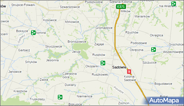 mapa Ruszków gmina Sadowie, Ruszków gmina Sadowie na mapie Targeo