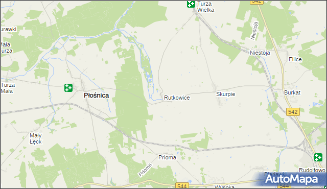 mapa Rutkowice gmina Płośnica, Rutkowice gmina Płośnica na mapie Targeo