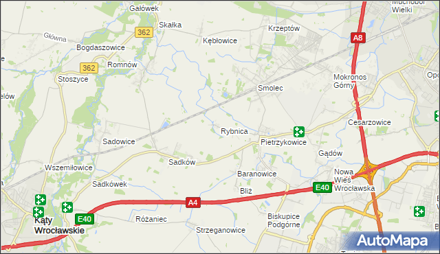 mapa Rybnica gmina Kąty Wrocławskie, Rybnica gmina Kąty Wrocławskie na mapie Targeo