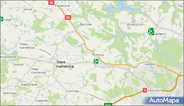 mapa Rybnica gmina Stara Kamienica, Rybnica gmina Stara Kamienica na mapie Targeo