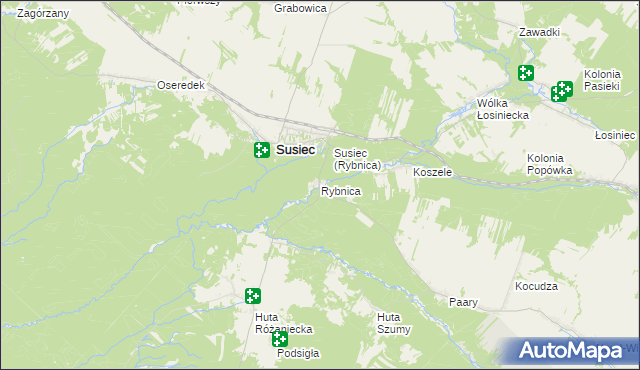 mapa Rybnica gmina Susiec, Rybnica gmina Susiec na mapie Targeo