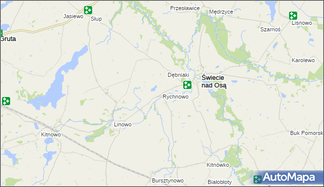 mapa Rychnowo gmina Świecie nad Osą, Rychnowo gmina Świecie nad Osą na mapie Targeo