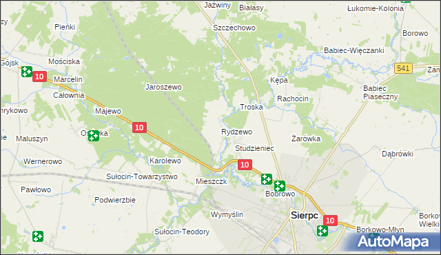 mapa Rydzewo gmina Sierpc, Rydzewo gmina Sierpc na mapie Targeo