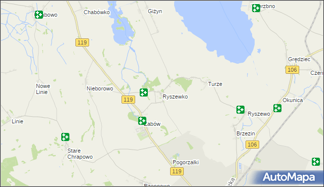 mapa Ryszewko gmina Pyrzyce, Ryszewko gmina Pyrzyce na mapie Targeo