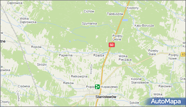 mapa Rządza gmina Stanisławów, Rządza gmina Stanisławów na mapie Targeo