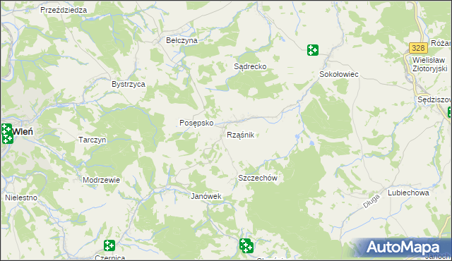 mapa Rząśnik gmina Świerzawa, Rząśnik gmina Świerzawa na mapie Targeo