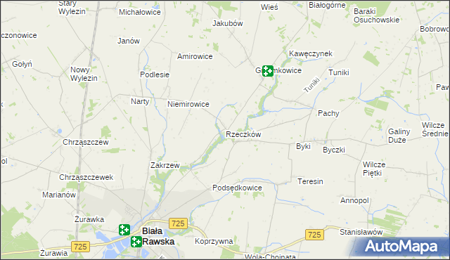 mapa Rzeczków gmina Biała Rawska, Rzeczków gmina Biała Rawska na mapie Targeo