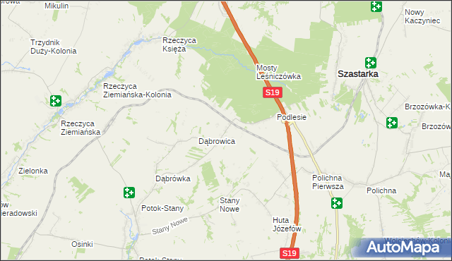 mapa Rzeczyca-Kolonia gmina Szastarka, Rzeczyca-Kolonia gmina Szastarka na mapie Targeo