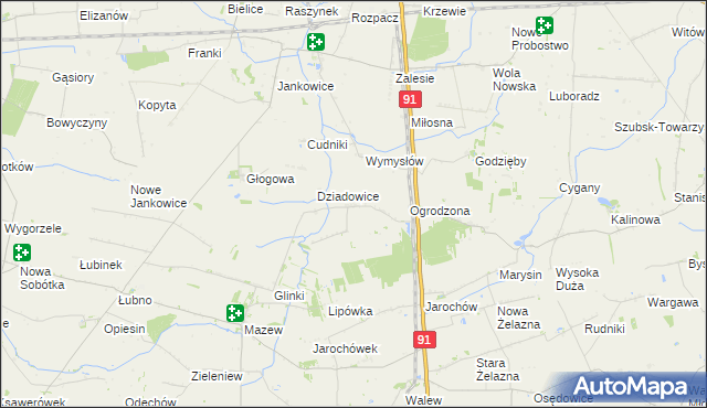 mapa Rzędków gmina Daszyna, Rzędków gmina Daszyna na mapie Targeo