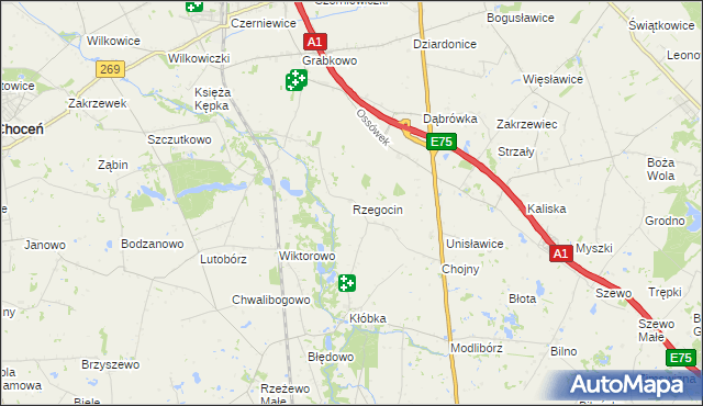 mapa Rzegocin gmina Lubień Kujawski, Rzegocin gmina Lubień Kujawski na mapie Targeo