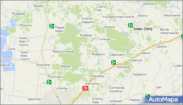 mapa Rzegocin gmina Nowy Korczyn, Rzegocin gmina Nowy Korczyn na mapie Targeo