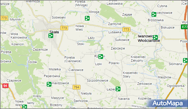 mapa Rzeplin gmina Skała, Rzeplin gmina Skała na mapie Targeo