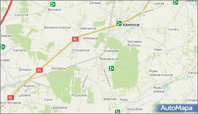 mapa Rzerzęczyce, Rzerzęczyce na mapie Targeo