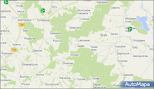 mapa Sadek gmina Pińczów, Sadek gmina Pińczów na mapie Targeo