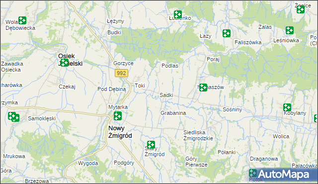 mapa Sadki gmina Nowy Żmigród, Sadki gmina Nowy Żmigród na mapie Targeo