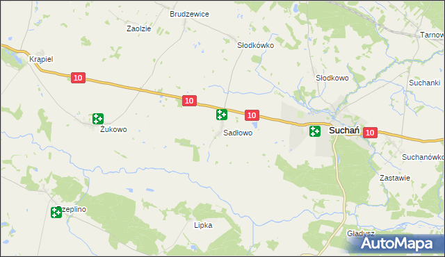 mapa Sadłowo gmina Suchań, Sadłowo gmina Suchań na mapie Targeo