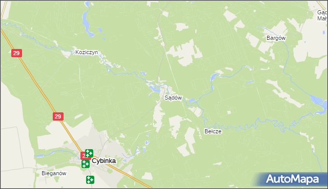 mapa Sądów gmina Cybinka, Sądów gmina Cybinka na mapie Targeo