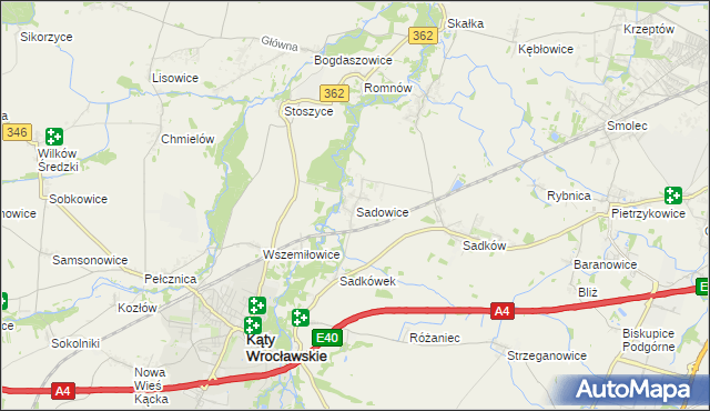 mapa Sadowice gmina Kąty Wrocławskie, Sadowice gmina Kąty Wrocławskie na mapie Targeo