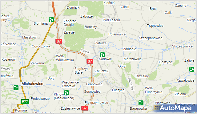 mapa Sadowie gmina Kocmyrzów-Luborzyca, Sadowie gmina Kocmyrzów-Luborzyca na mapie Targeo