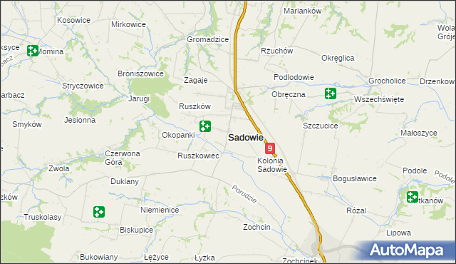 mapa Sadowie powiat opatowski, Sadowie powiat opatowski na mapie Targeo