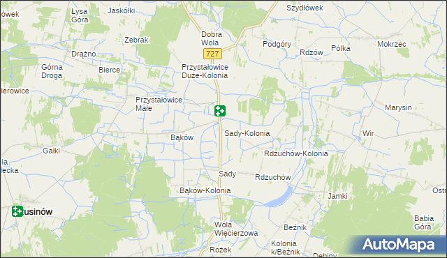 mapa Sady-Kolonia, Sady-Kolonia na mapie Targeo