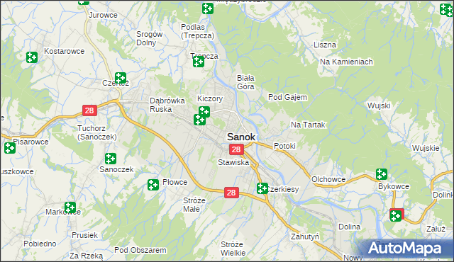 mapa Sanok, Sanok na mapie Targeo