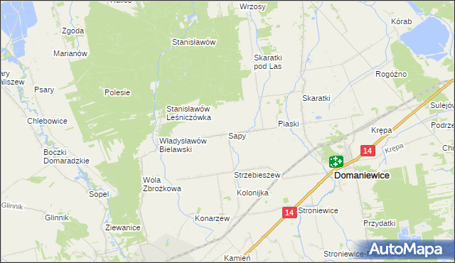 mapa Sapy gmina Domaniewice, Sapy gmina Domaniewice na mapie Targeo