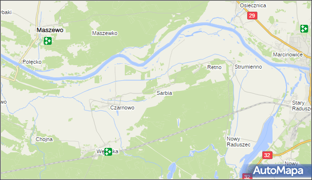 mapa Sarbia gmina Krosno Odrzańskie, Sarbia gmina Krosno Odrzańskie na mapie Targeo