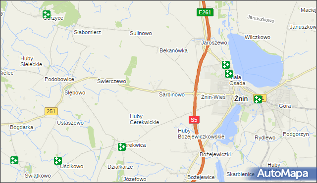 mapa Sarbinowo gmina Żnin, Sarbinowo gmina Żnin na mapie Targeo