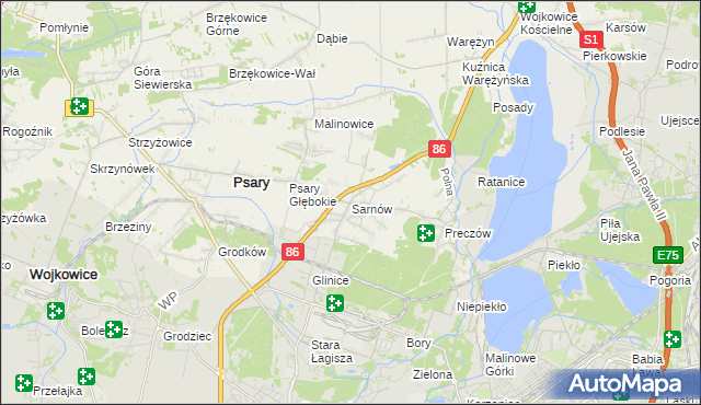 mapa Sarnów gmina Psary, Sarnów gmina Psary na mapie Targeo