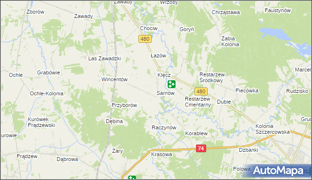 mapa Sarnów gmina Widawa, Sarnów gmina Widawa na mapie Targeo