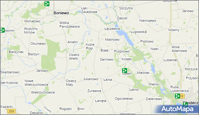 mapa Sarnowo gmina Boniewo, Sarnowo gmina Boniewo na mapie Targeo