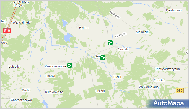 mapa Sasiny gmina Boćki, Sasiny gmina Boćki na mapie Targeo