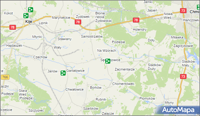 mapa Sędziejowice gmina Chmielnik, Sędziejowice gmina Chmielnik na mapie Targeo