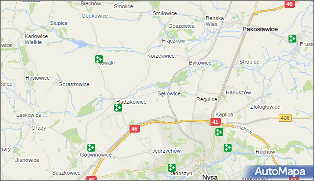 mapa Sękowice gmina Nysa, Sękowice gmina Nysa na mapie Targeo