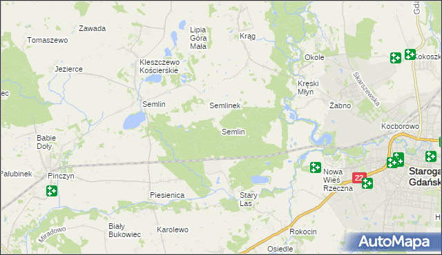 mapa Semlin gmina Starogard Gdański, Semlin gmina Starogard Gdański na mapie Targeo