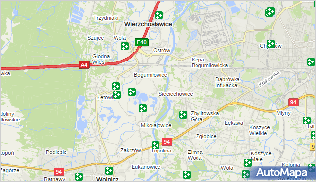 mapa Sieciechowice gmina Wierzchosławice, Sieciechowice gmina Wierzchosławice na mapie Targeo