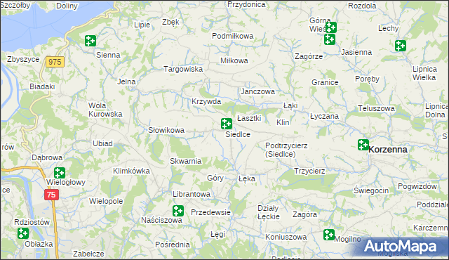 mapa Siedlce gmina Korzenna, Siedlce gmina Korzenna na mapie Targeo