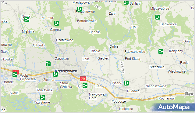 mapa Siedlec gmina Krzeszowice, Siedlec gmina Krzeszowice na mapie Targeo