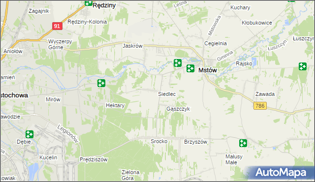 mapa Siedlec gmina Mstów, Siedlec gmina Mstów na mapie Targeo